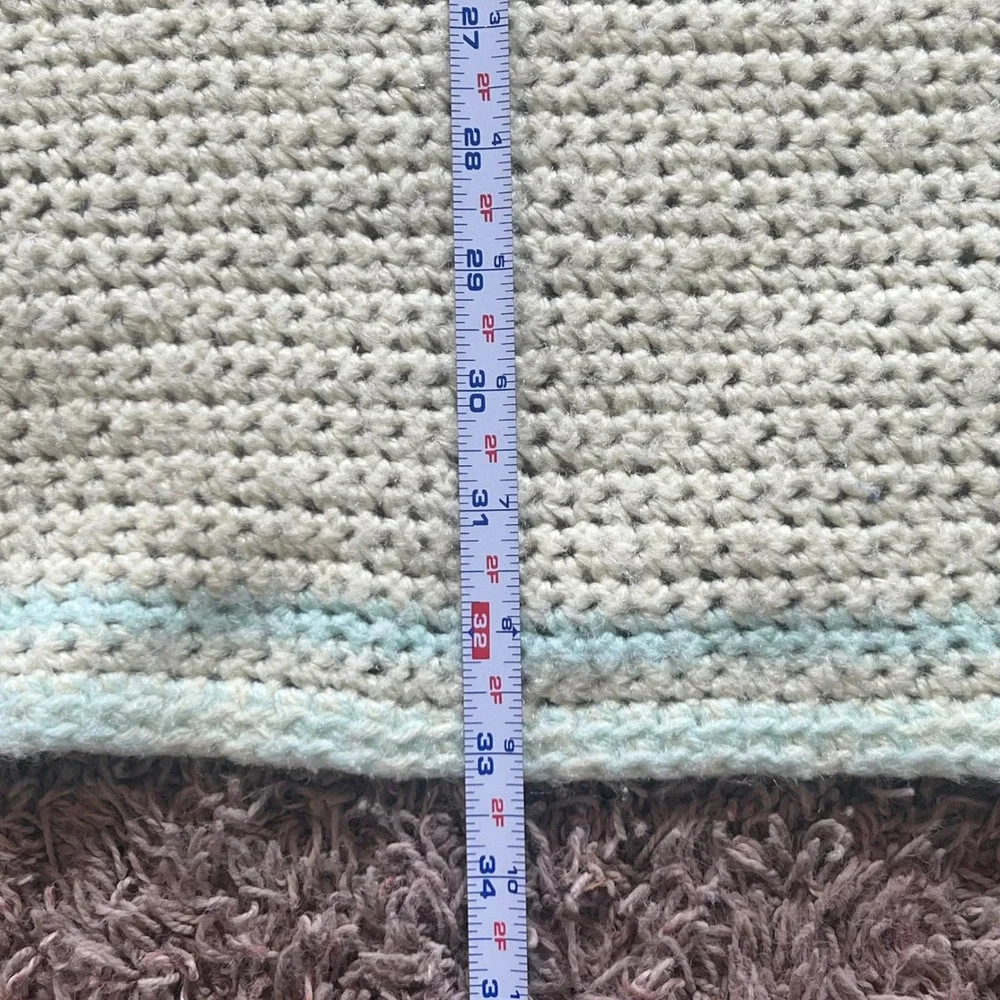 Handmade Crochet Baby Blanket Mint Green Cream Yellow Pastel Nursery Throw 49x33